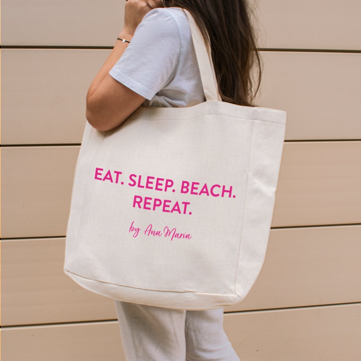 Plážová taška s vlastním textem – Beach. Repeat