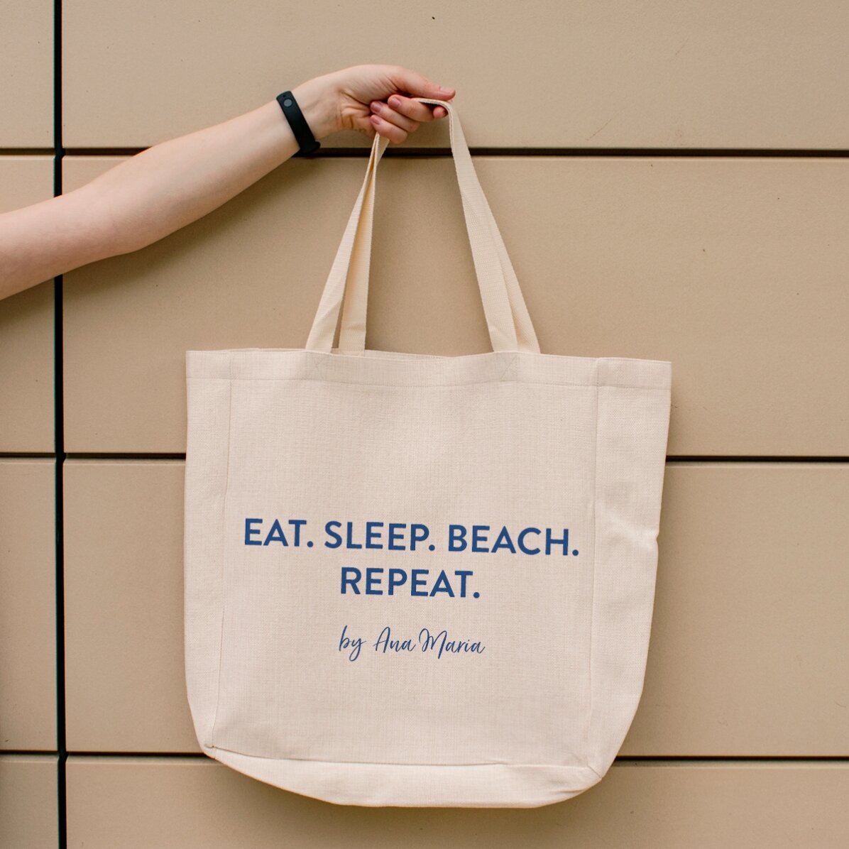 Plážová taška s vlastním textem – Beach. Repeat