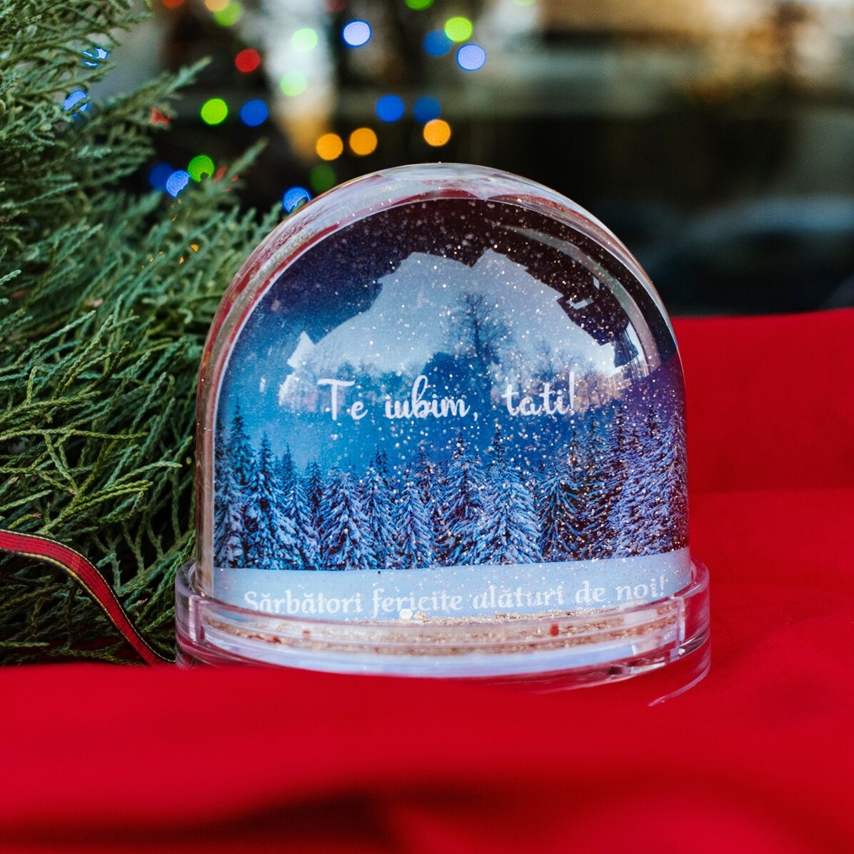 Personalizovaná stolní koule s fotografií a textem – Winter dreams