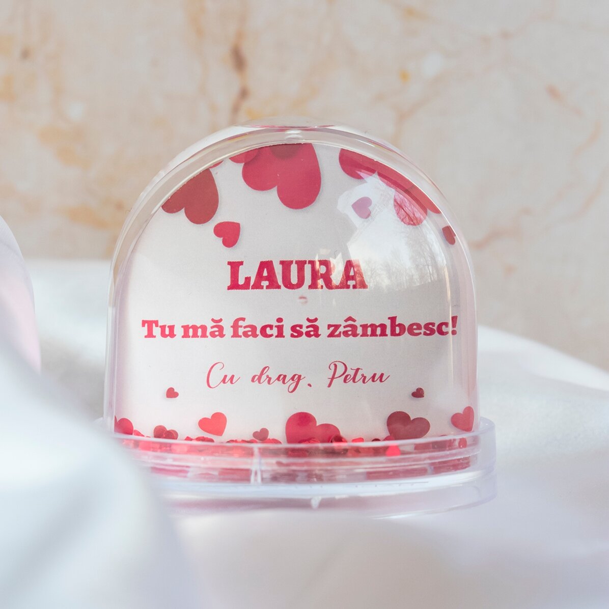 Personalizovaná stolní koule s fotografií a textem – You make me smile