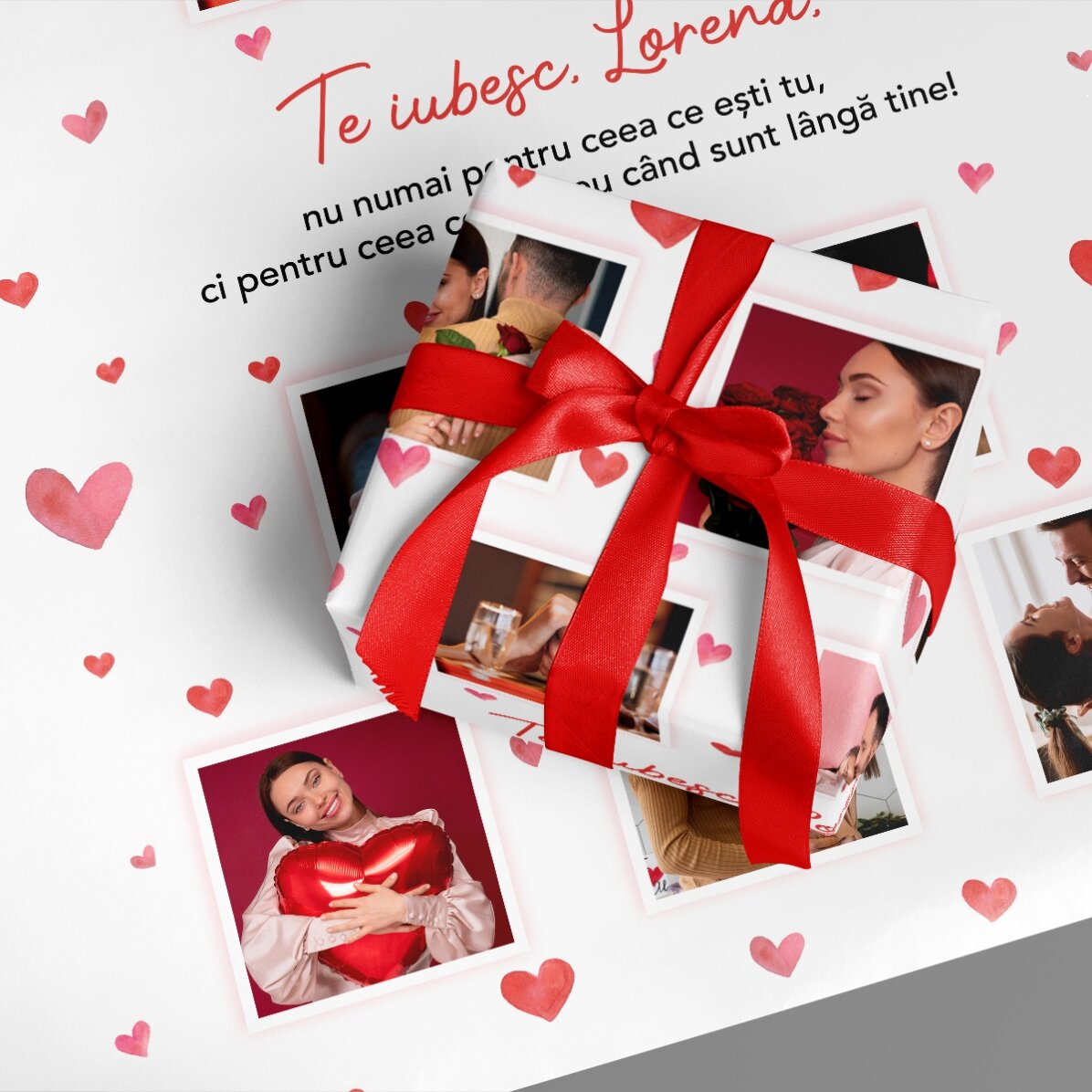 Personalizovaný balicí papír na dárky s 10 fotografiemi a vzkazem – Love