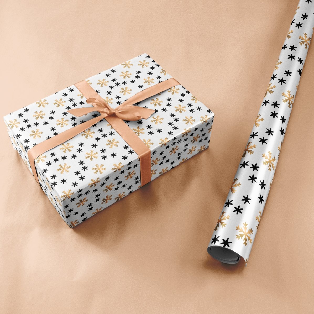 Personalised gift wrapping paper with text in a border - Snowflakes