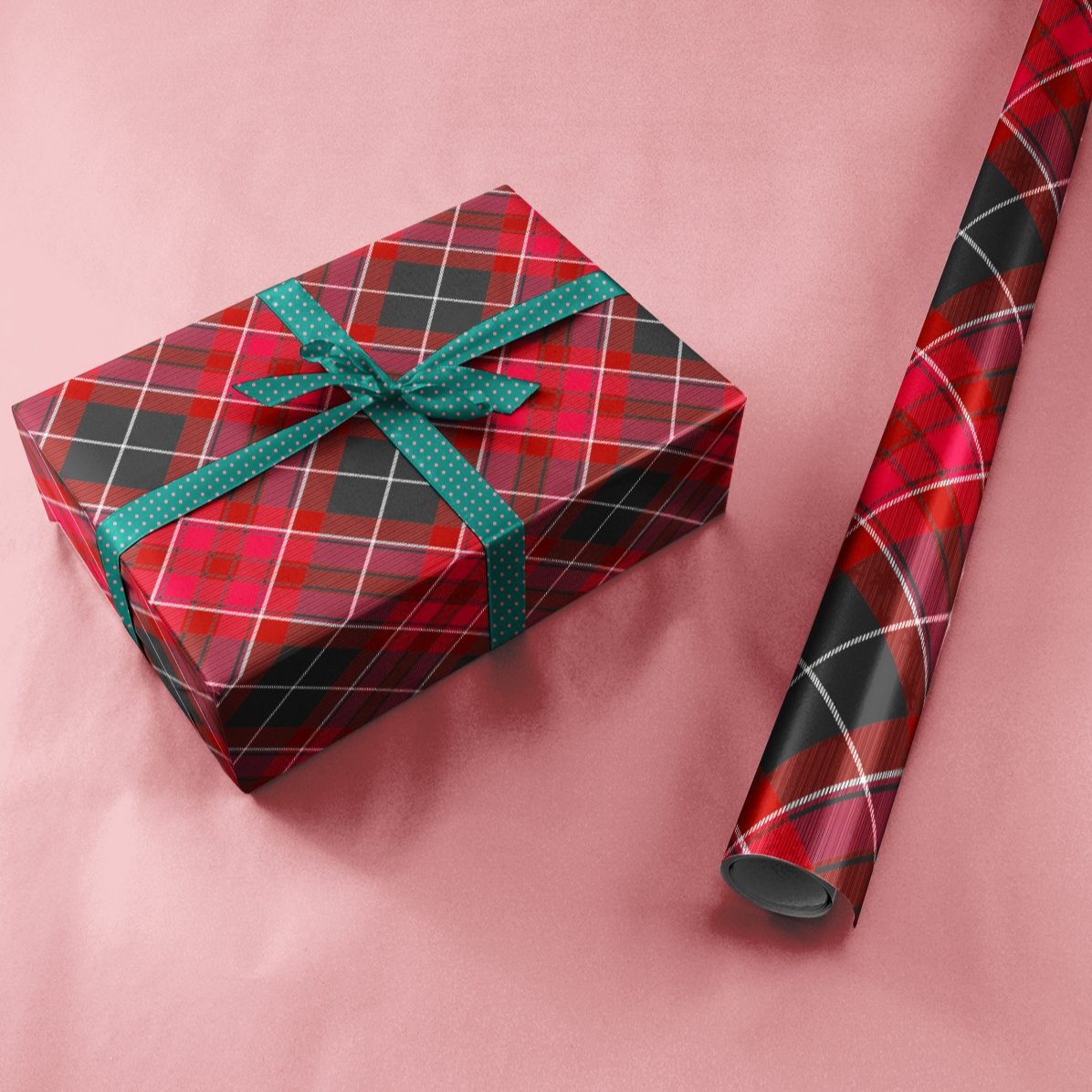 Balicí papír na dárky s vlastním textem v rámečku – Tartan