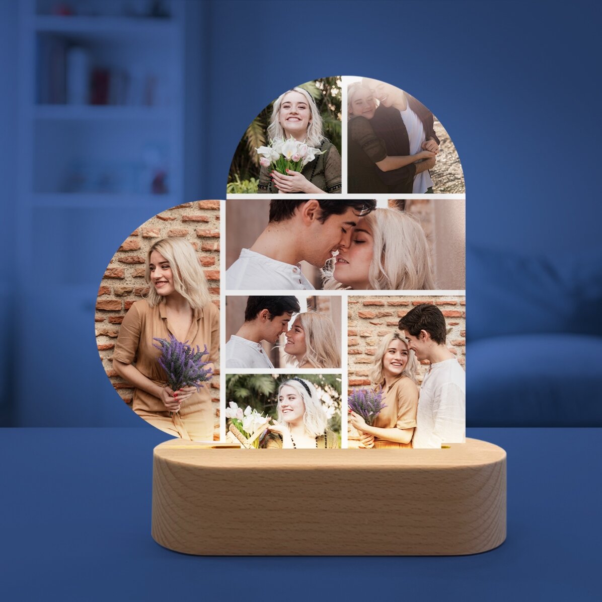 Personalizovaná LED noční lampička ve tvaru srdce se 7 fotografiemi