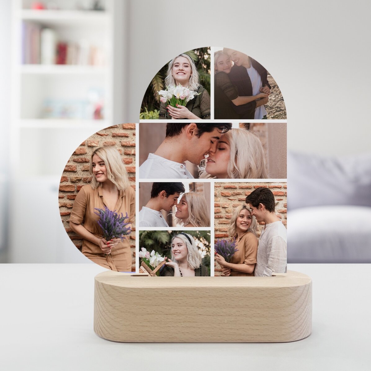 Personalizovaná LED noční lampička ve tvaru srdce se 7 fotografiemi