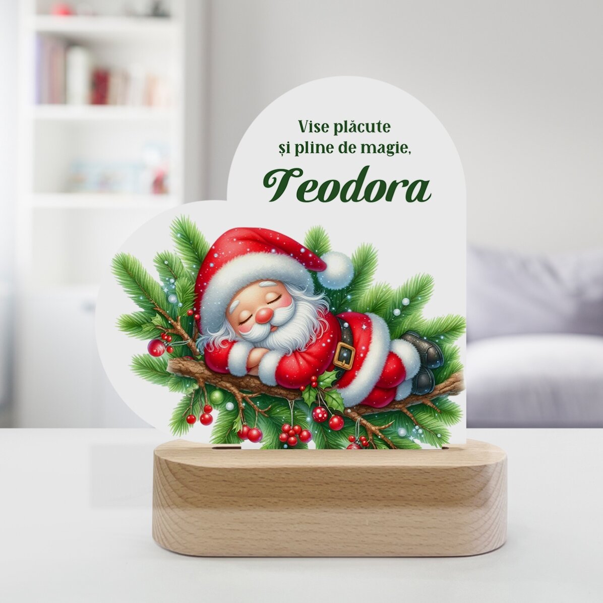 Personalizovaná LED noční lampička ve tvaru srdce s vzkazem pro děti – Santa Claus