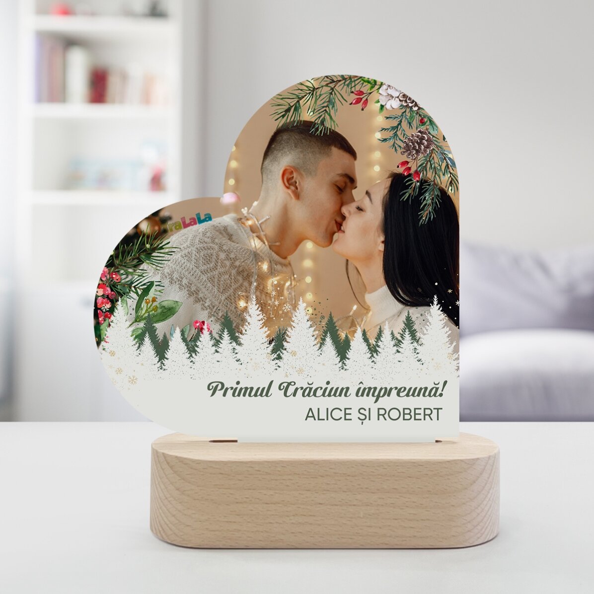 Personalised LED night light with a photo and message - Merry Christmas