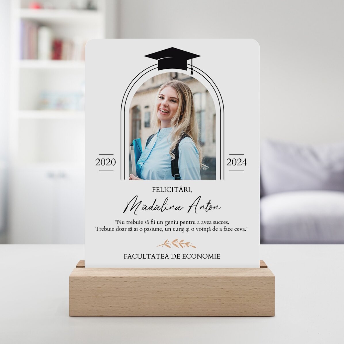 Personalizovaná LED noční lampička s fotografií a vzkazem – Promoce