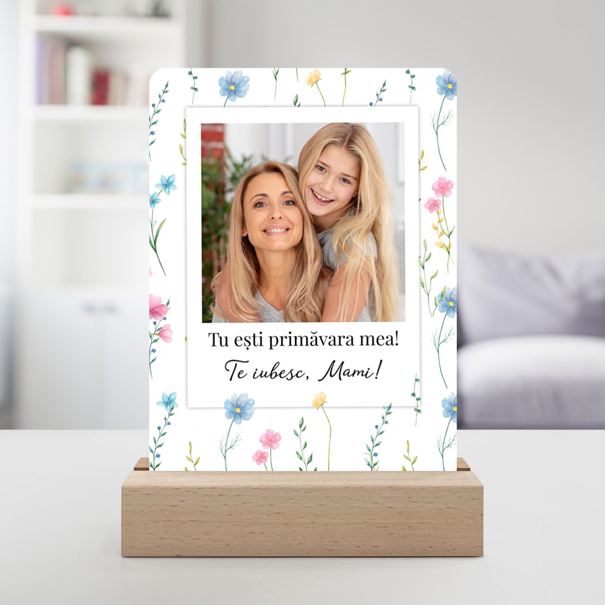 Personalizovaná LED noční lampička s fotografií a vzkazem – Floral