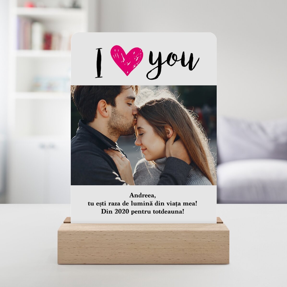 Personalizovaná LED noční lampička s fotografií a vzkazem – I love you