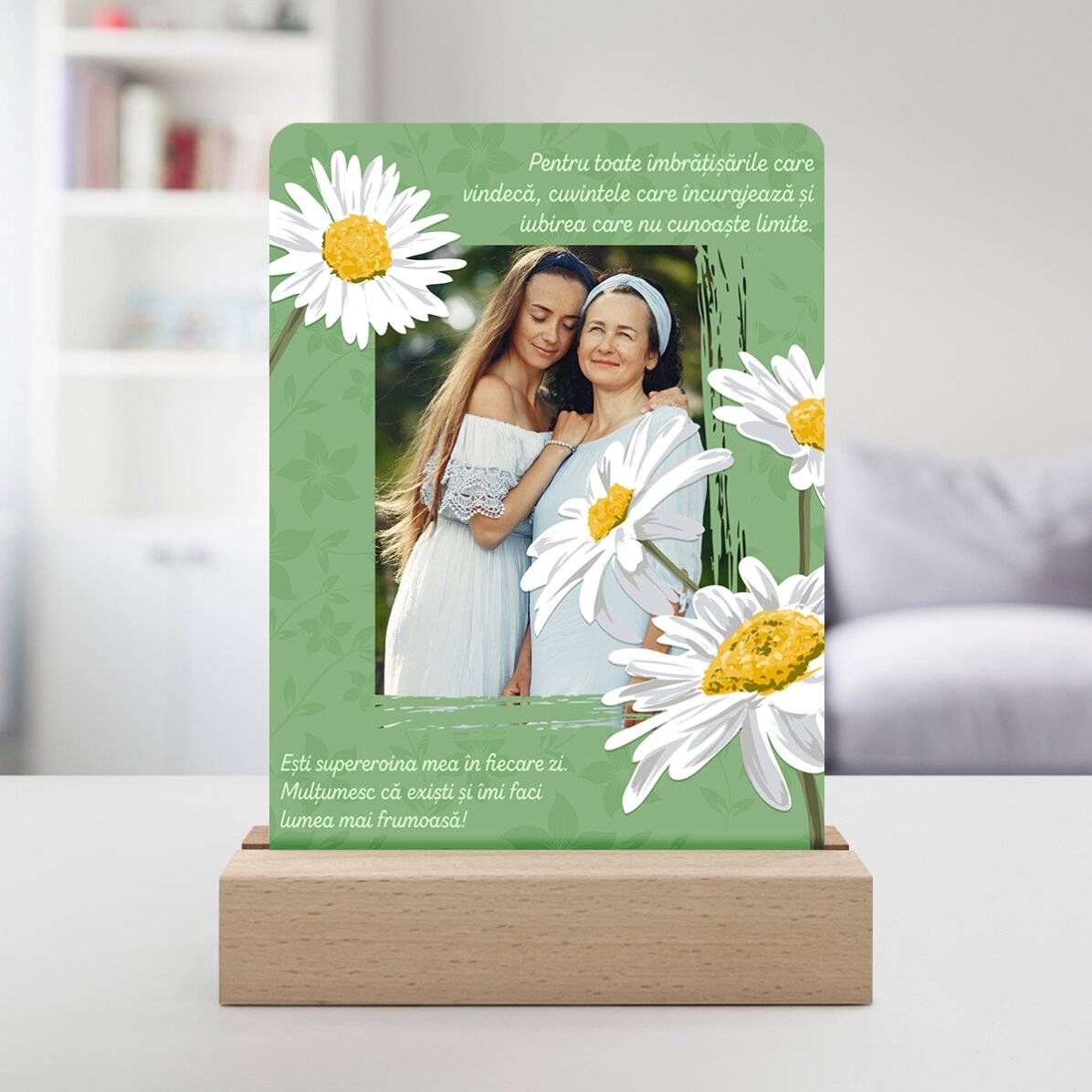 Personalizovaná LED noční lampička s fotografií a textem – Daisies