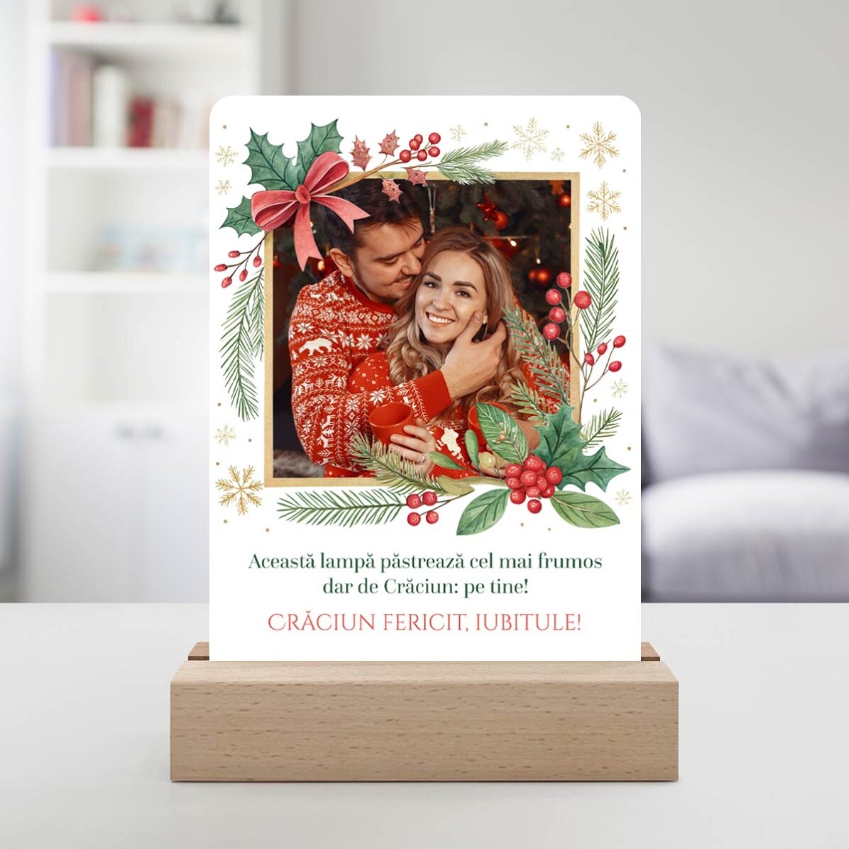 Personalizovaná LED noční lampička s fotografií a vzkazem – Veselé Vánoce!