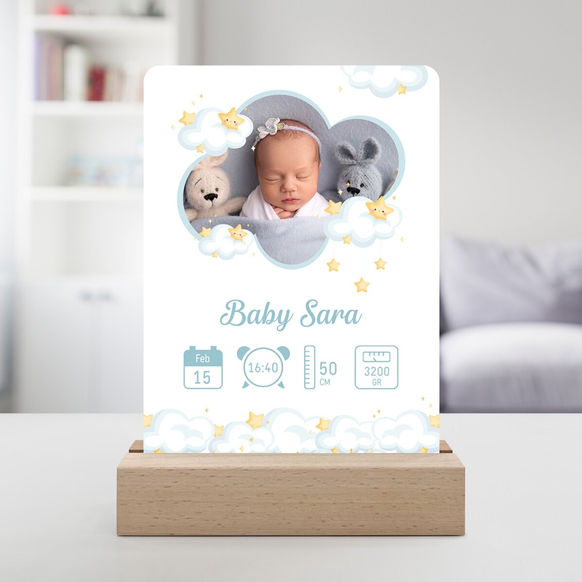 Personalizovaná LED noční lampička s fotografií a textem – Baby