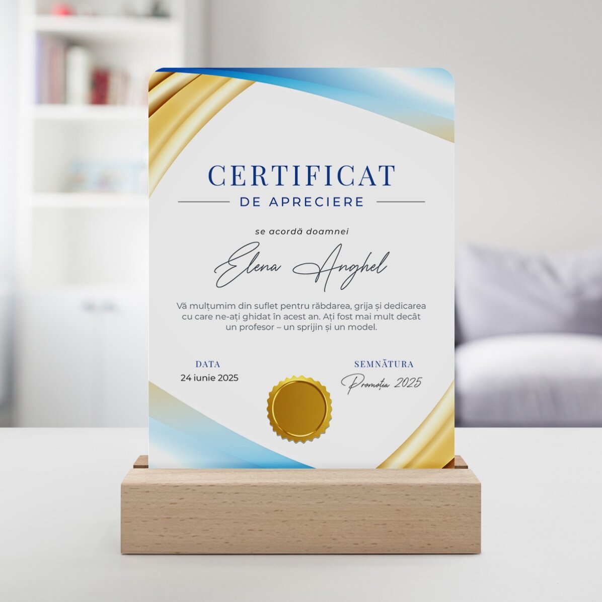 Personalizovaná LED noční lampička s vzkazem – Certifikát uznání