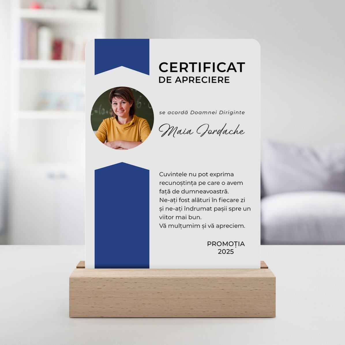 Personalizovaná LED noční lampička s fotografií a vzkazem – Certifikát uznání