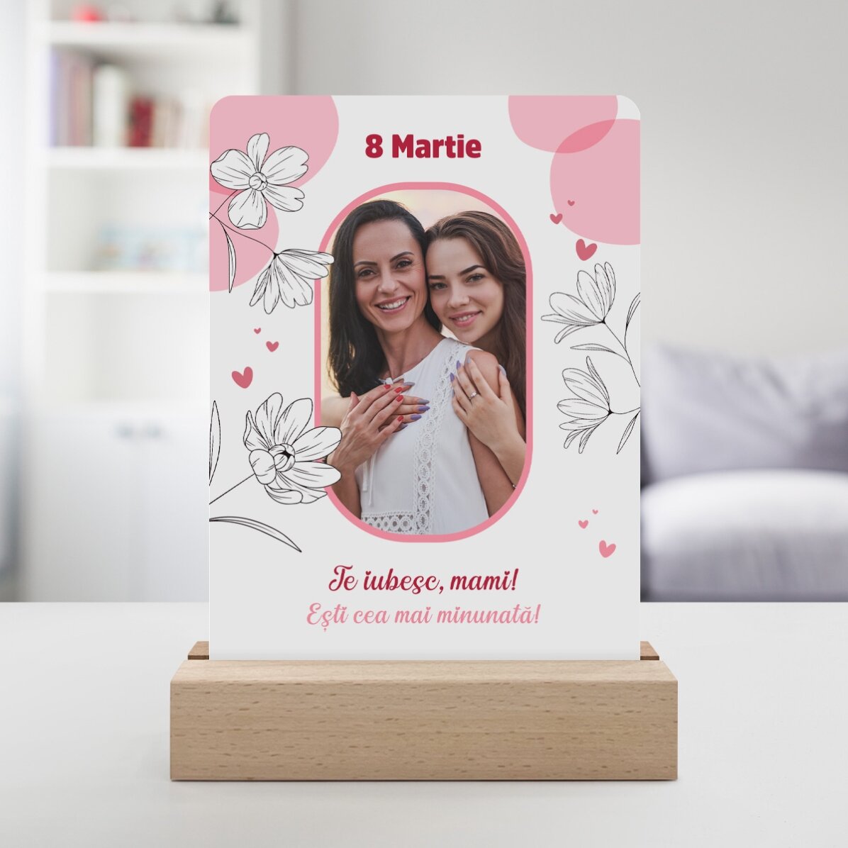 Personalizovaná LED noční lampička s fotografií a textem – Floral
