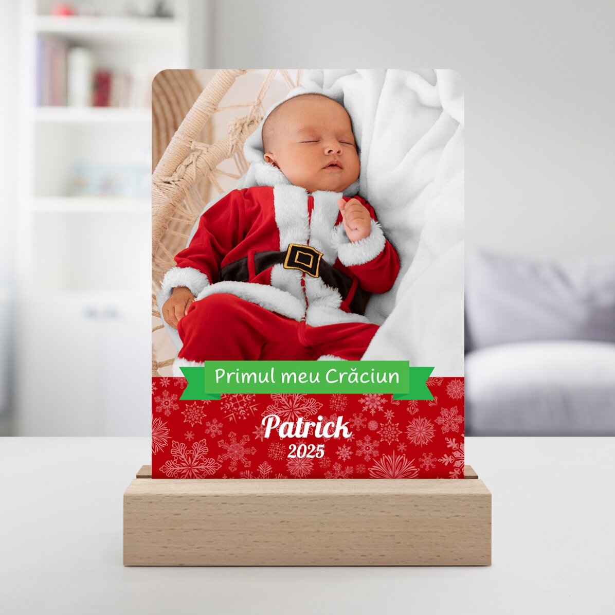Personalizovaná LED noční lampička s fotografií a textem – Moje první Vánoce