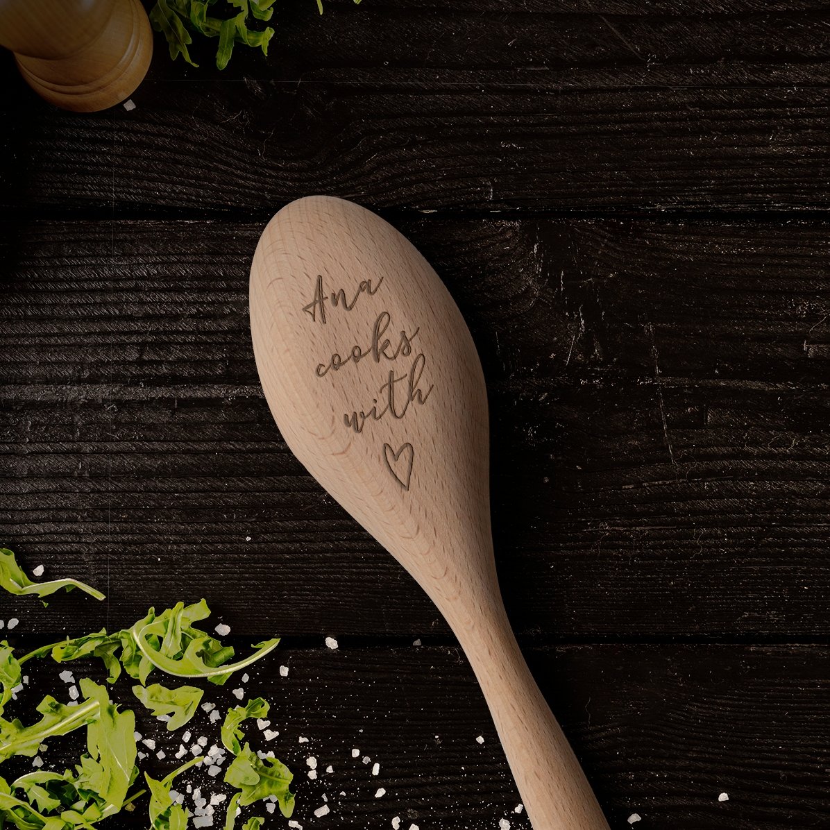Dřevěná lžíce s osobním věnováním – Cook with love