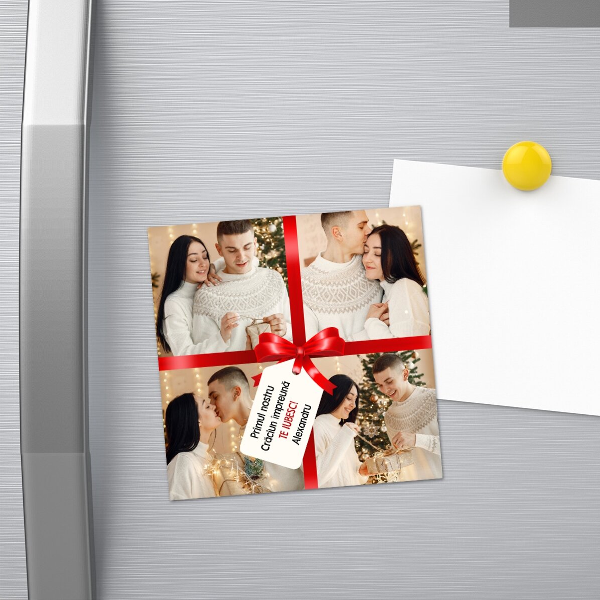 Personalizovaná magnetka 10x10 se 4 fotografiemi a vzkazem – perfektní dárek