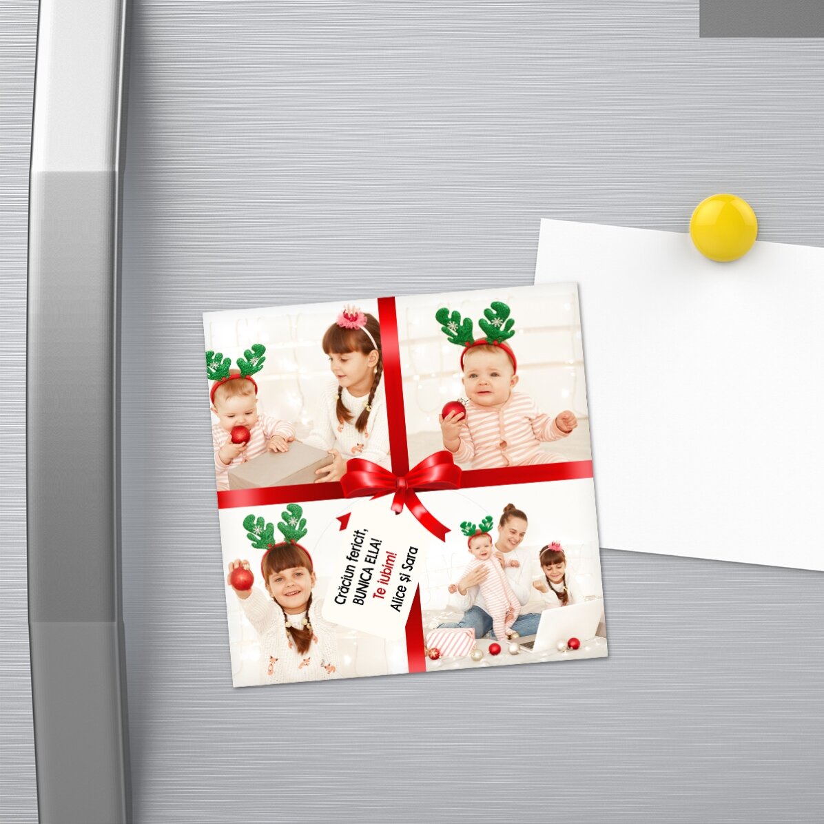 Personalizovaná magnetka 10x10 se 4 fotografiemi a vzkazem – perfektní dárek
