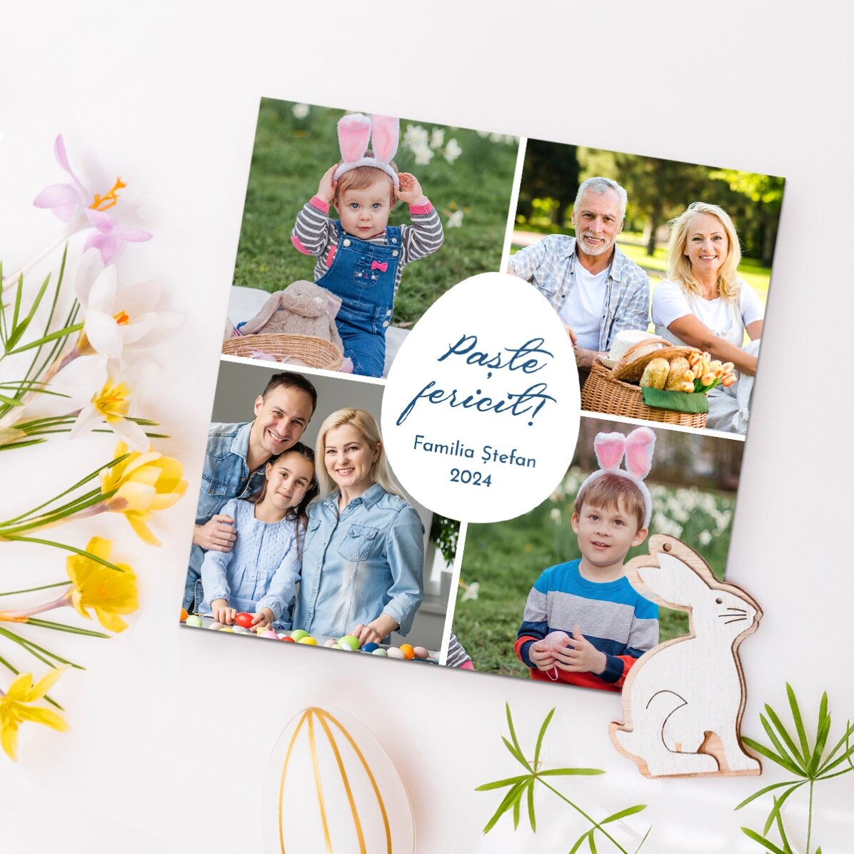 Personalizovaná magnetka 10x10 se 4 fotografiemi a vzkazem – Veselé Velikonoce
