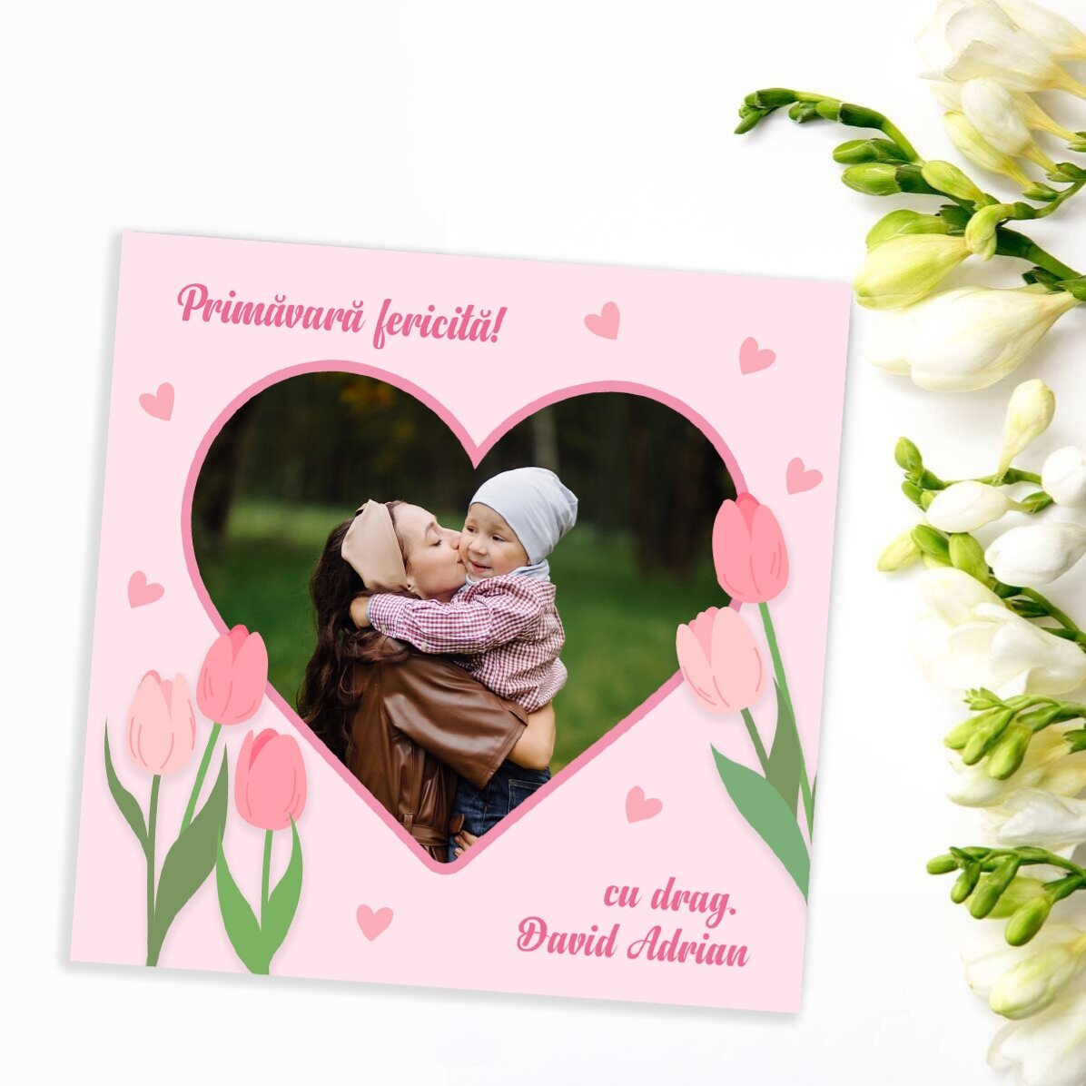 Magnet 10x10 s vlastní fotografií a textem – Šťastné jaro