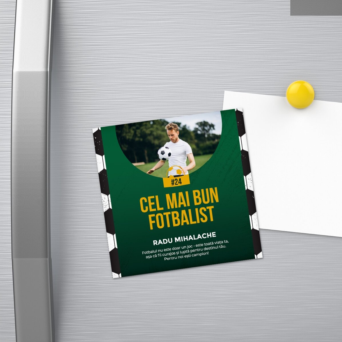 Magnet 10x10 s vlastní fotografií a textem – Fotbal