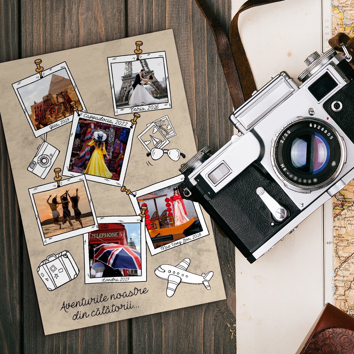 Magnet 10 × 15 cm s 6 fotografiemi a textem – Vzpomínky z dovolené