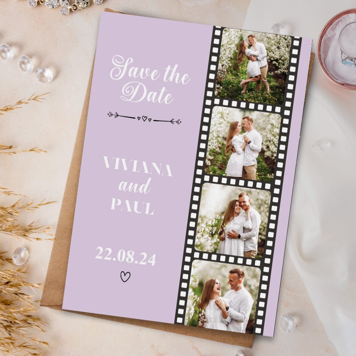 Personalizovaná magnetka 10 × 15 cm se 4 fotografiemi a textem – Save the date