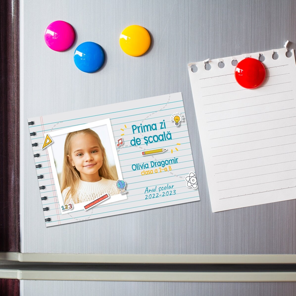 Magnet 10 × 7 cm s vlastní fotografií a textem – První školní den