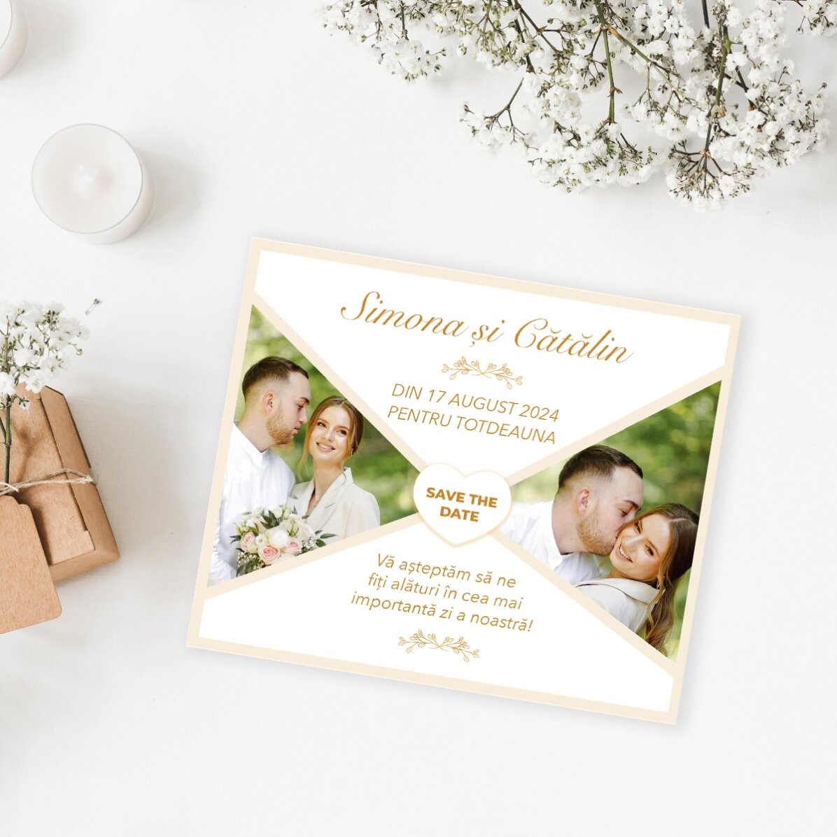 Magnet 12 × 10 cm s 2 fotografiemi a textem – Save the date