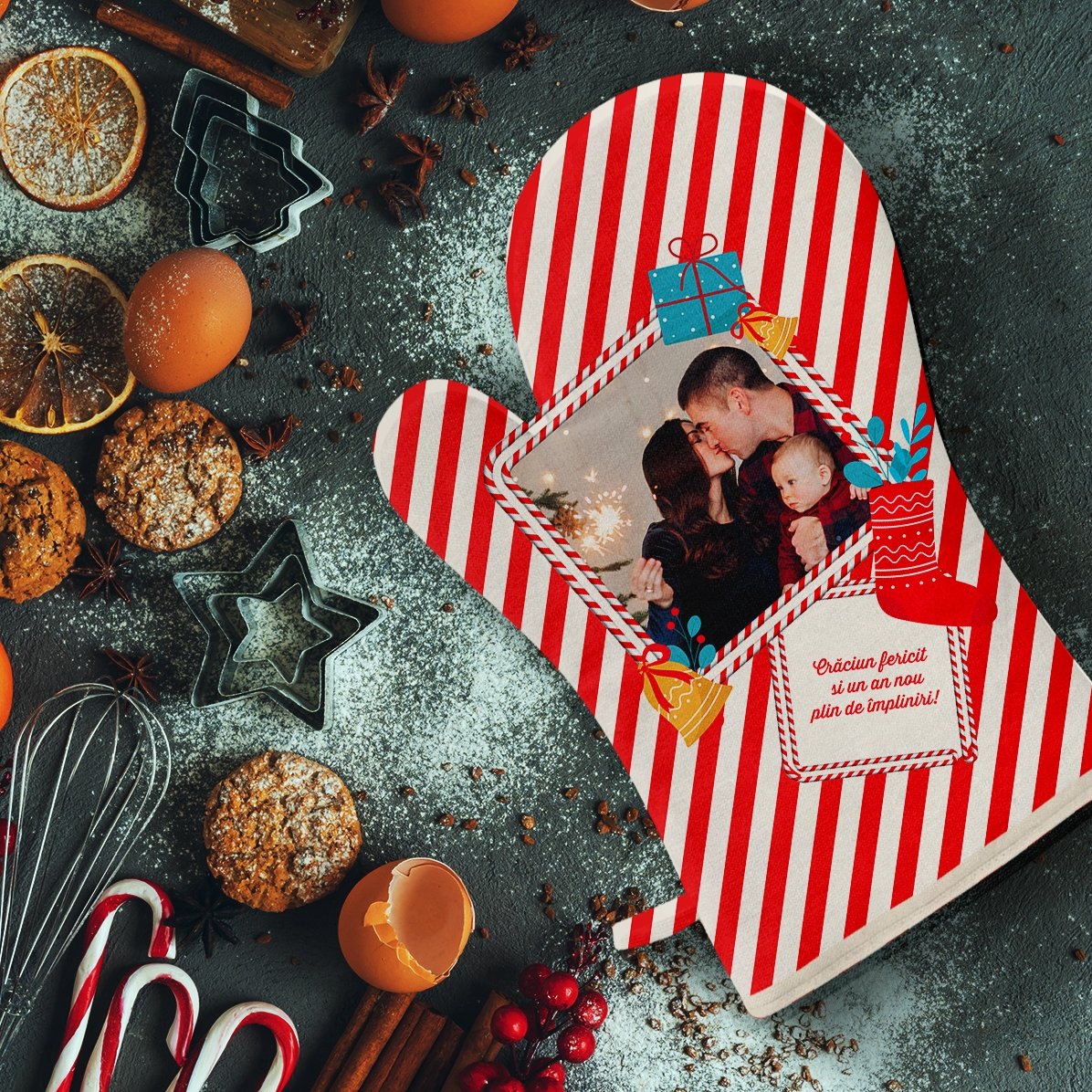 Kuchyňská rukavice s vlastní fotografií a textem – Candy Cane