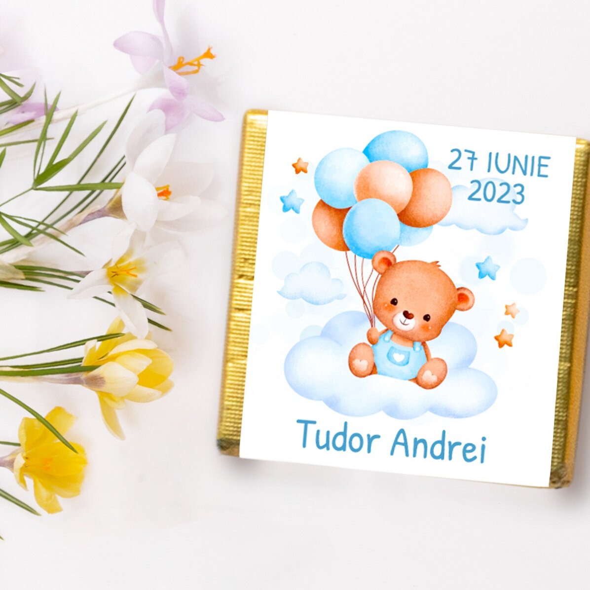 Mini čokoládová památka na křest s vlastním textem – Medvídci