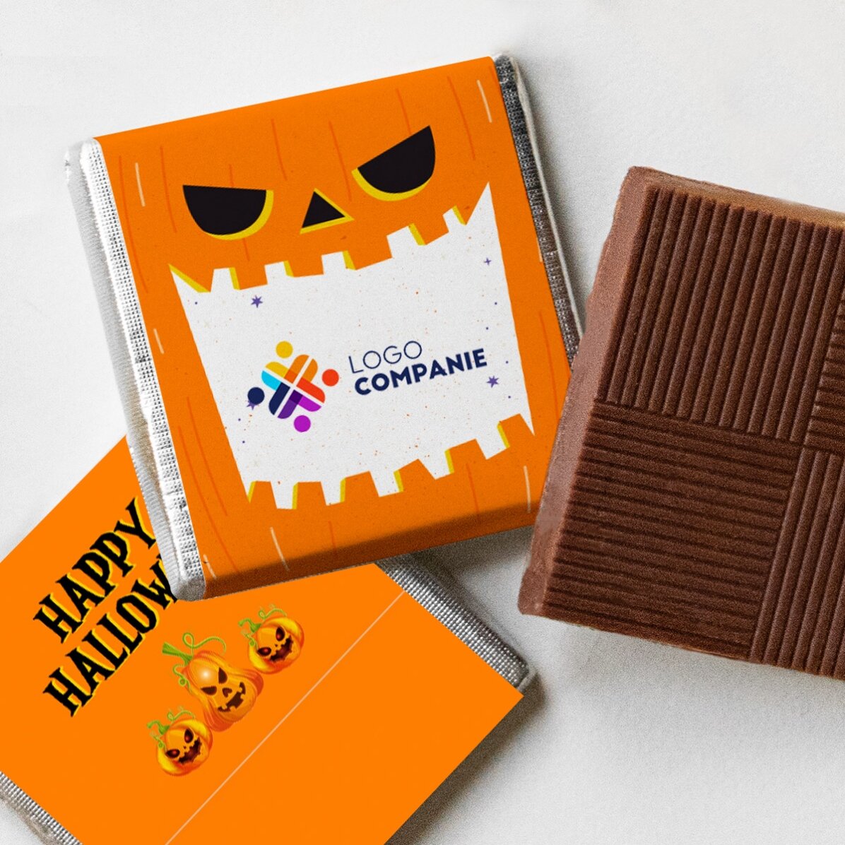 Mini čokoláda s vlastním logem a halloweenským vzkazem – dýně