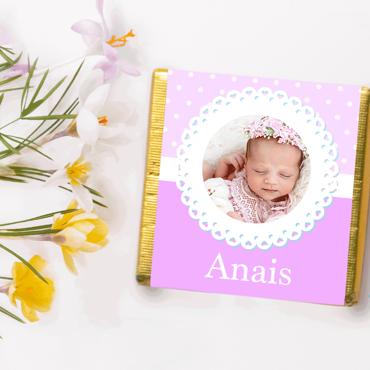 Mini čokoláda s vlastní fotografií a textem – Křestní dárek