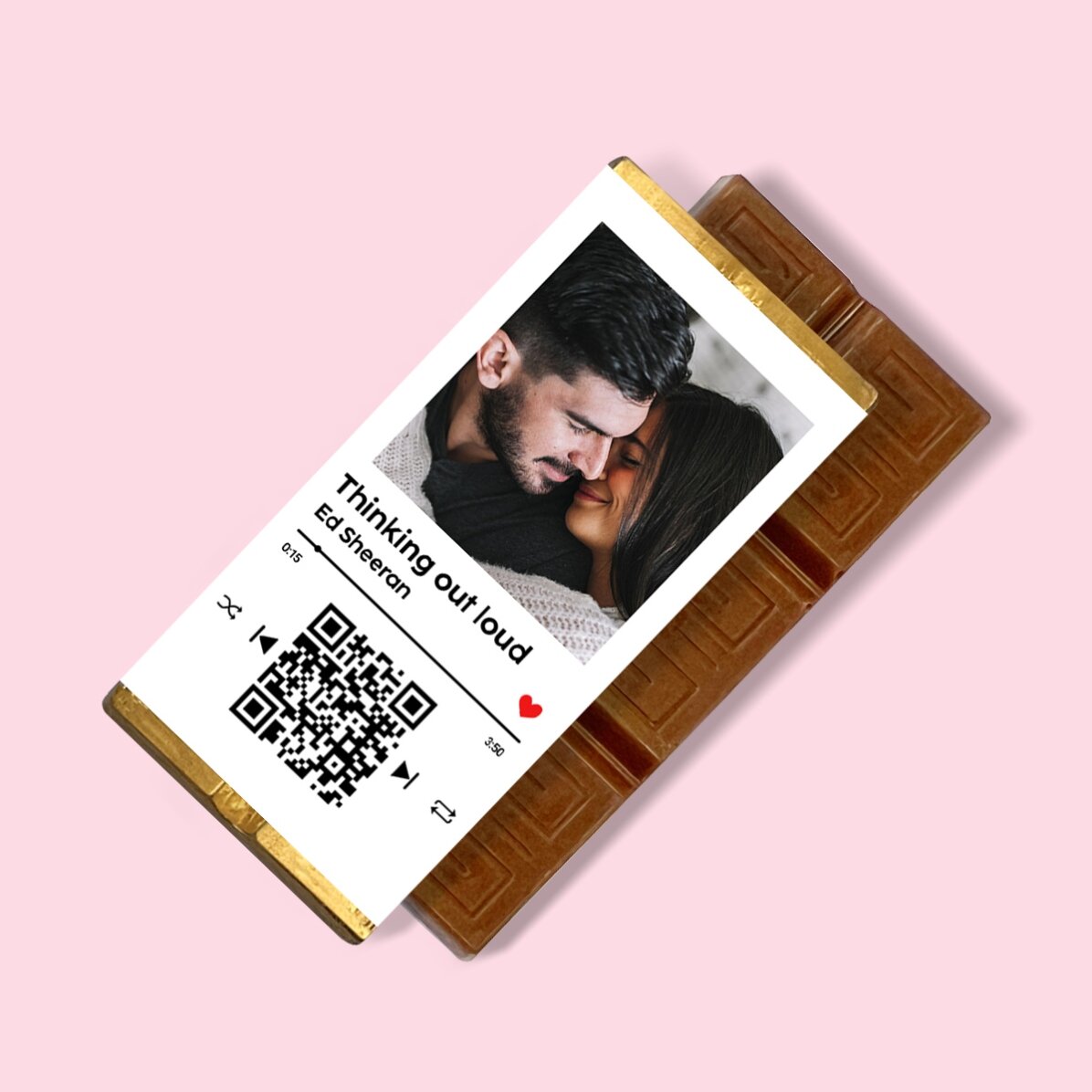 Mini čokoládová tabulka s vlastní fotografií, vzkazem a QR kódem – Naše píseň