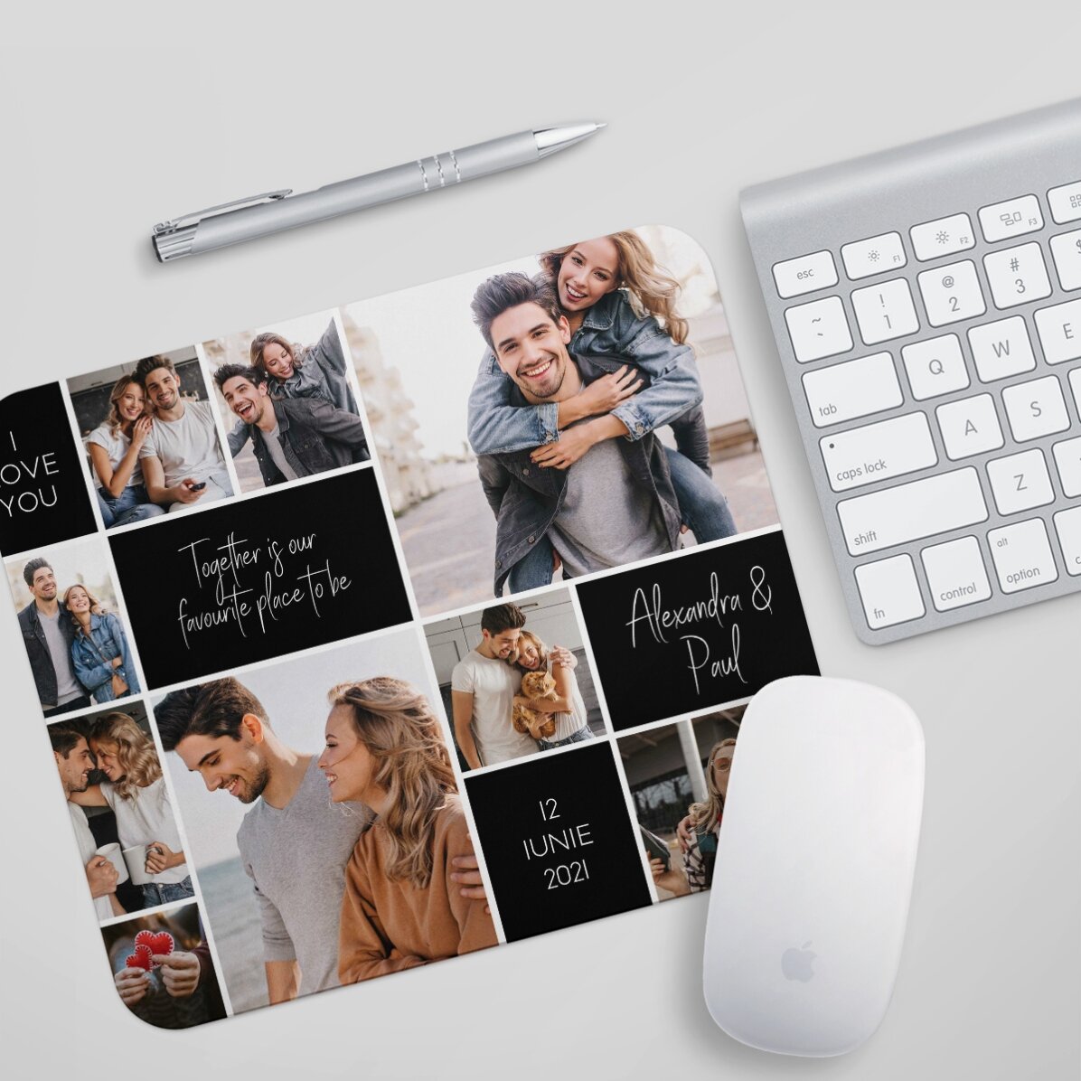 Personalizovaná podložka pod myš s 9 fotografiemi a textem – Memories