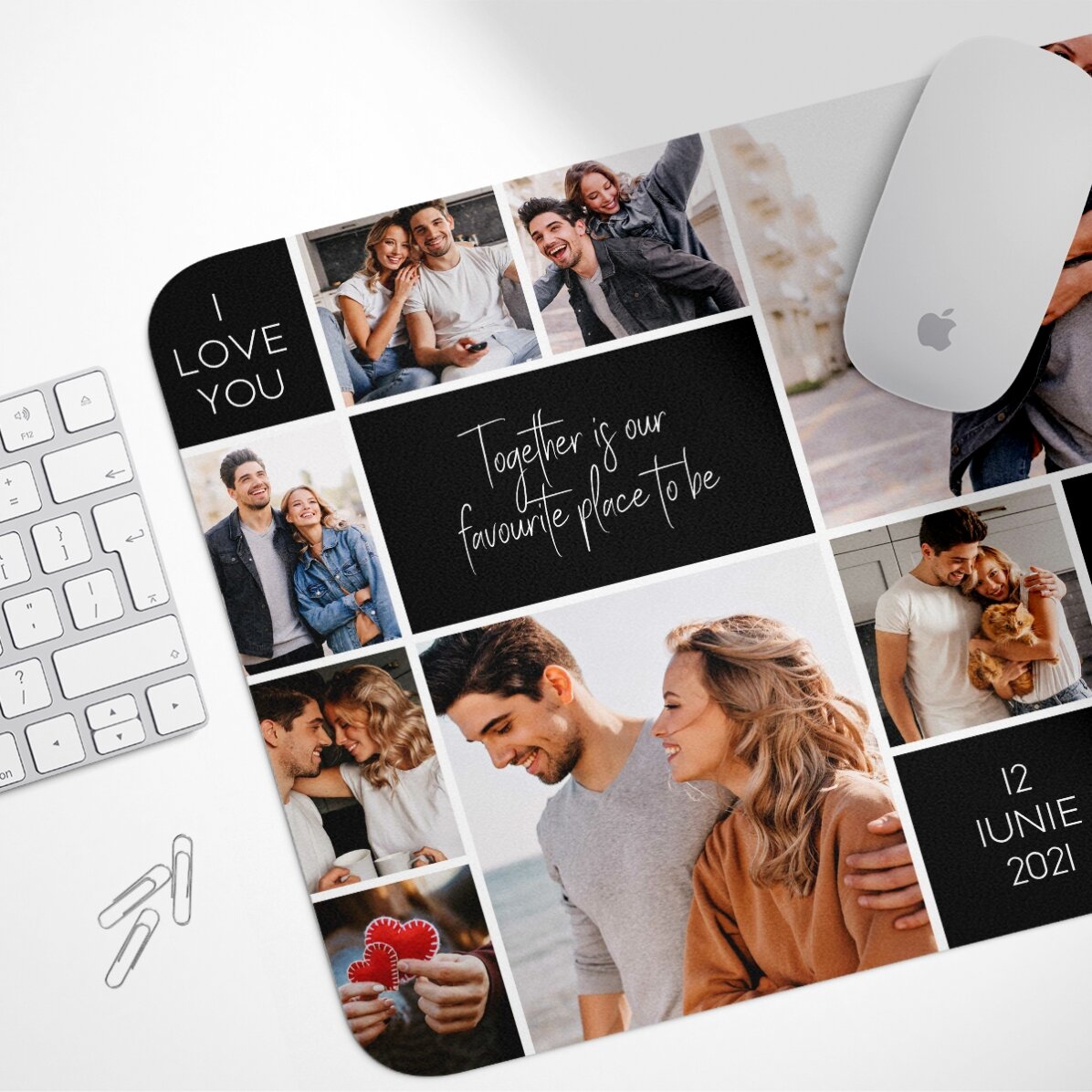 Personalizovaná podložka pod myš XL s 9 fotografiemi a textem – Memories