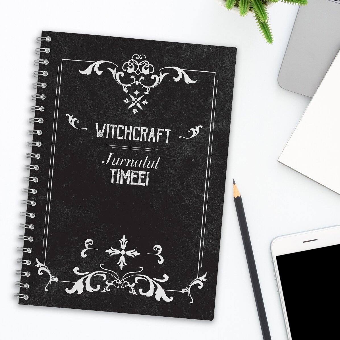 Zápisník s vlastním potiskem s nápisem „Witchcraft“