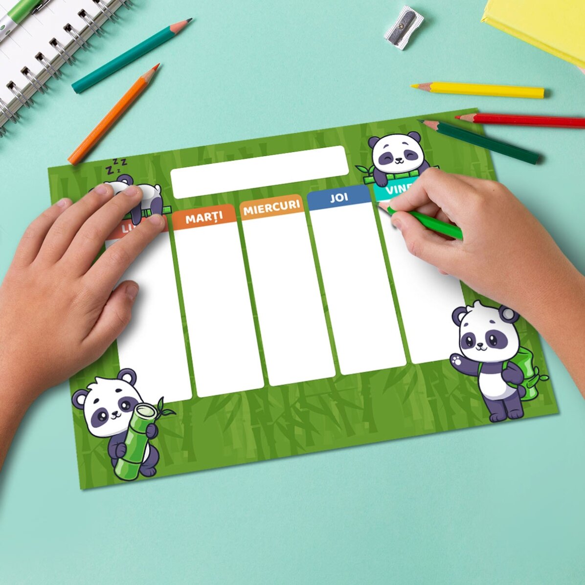 Personalised timetable with text - Cute Panda