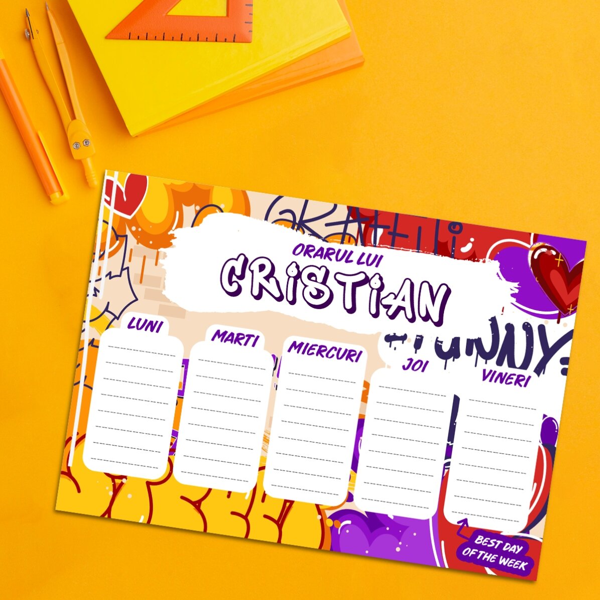 Přizpůsobený rozvrh s textem – Graffiti