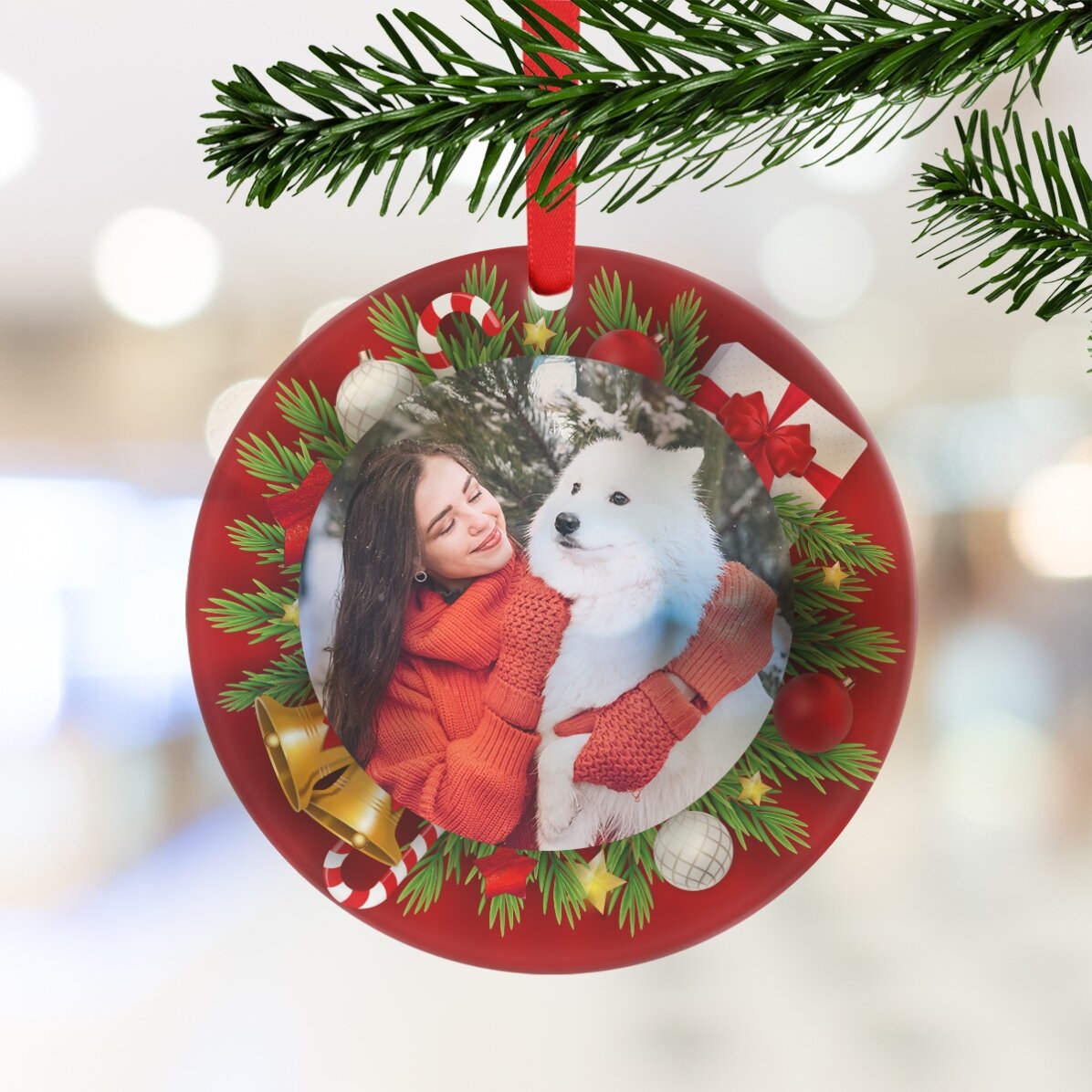 Kruhový ornament s vlastní fotografií – Vánoce