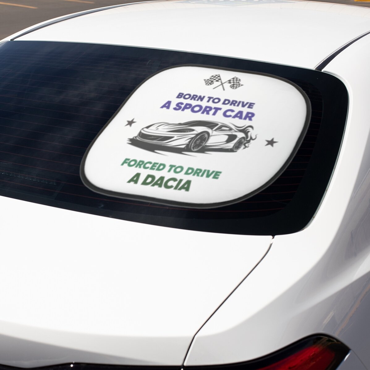 Autosluneční clona s vlastním textem – Born to drive