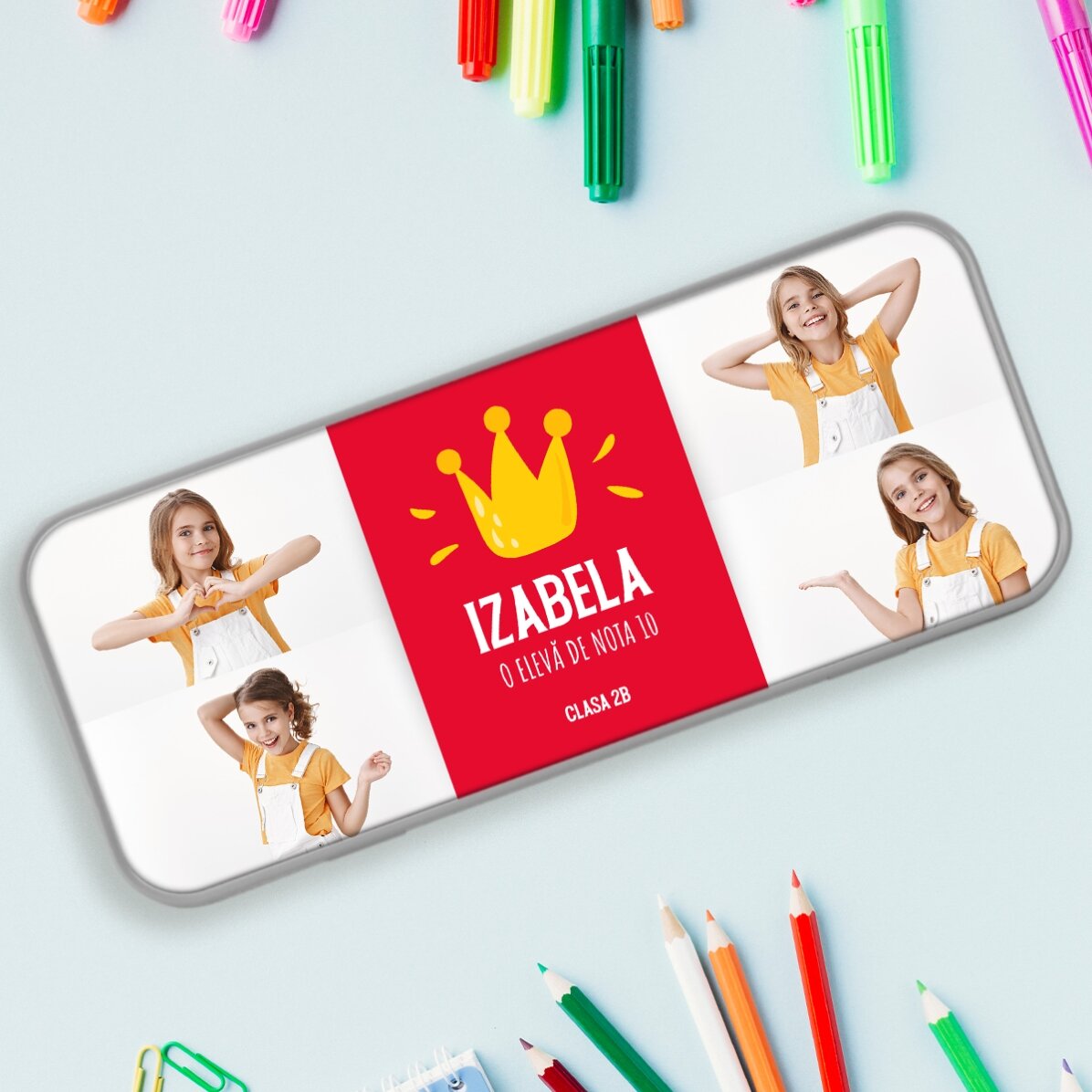 Personalizované pouzdro na tužky se 4 fotkami a textem – Nejlepší žák
