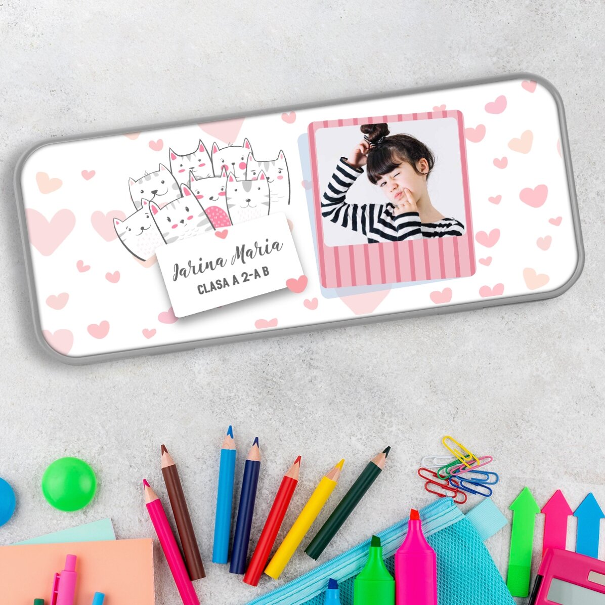 Personalizované pouzdro na tužky s fotografií a textem – Kitty