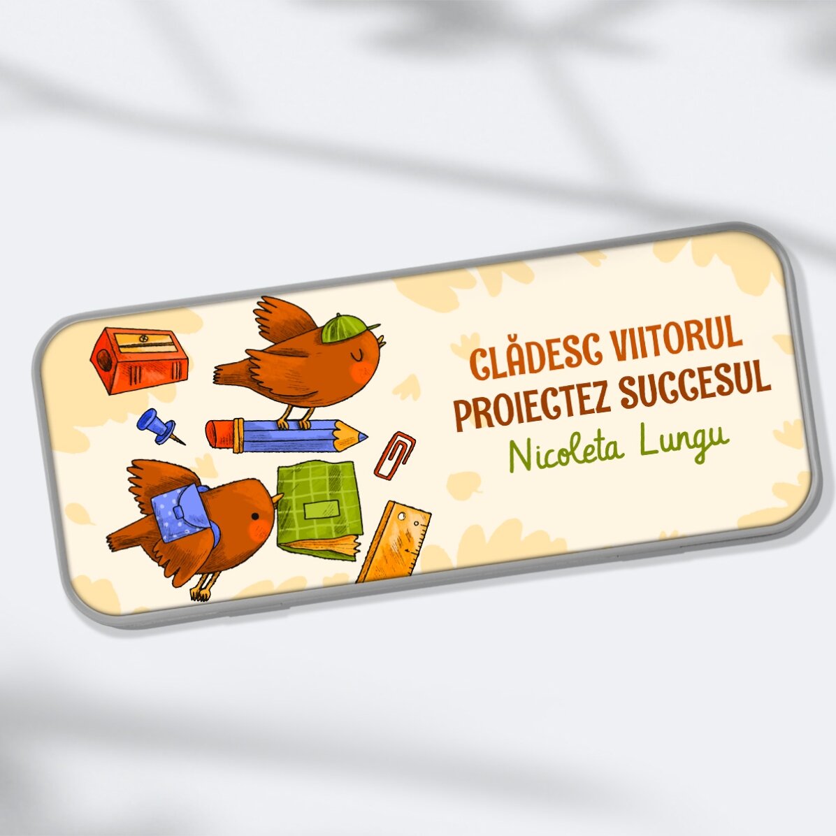 Personalizované pouzdro na tužky s nápisem – Learning birds