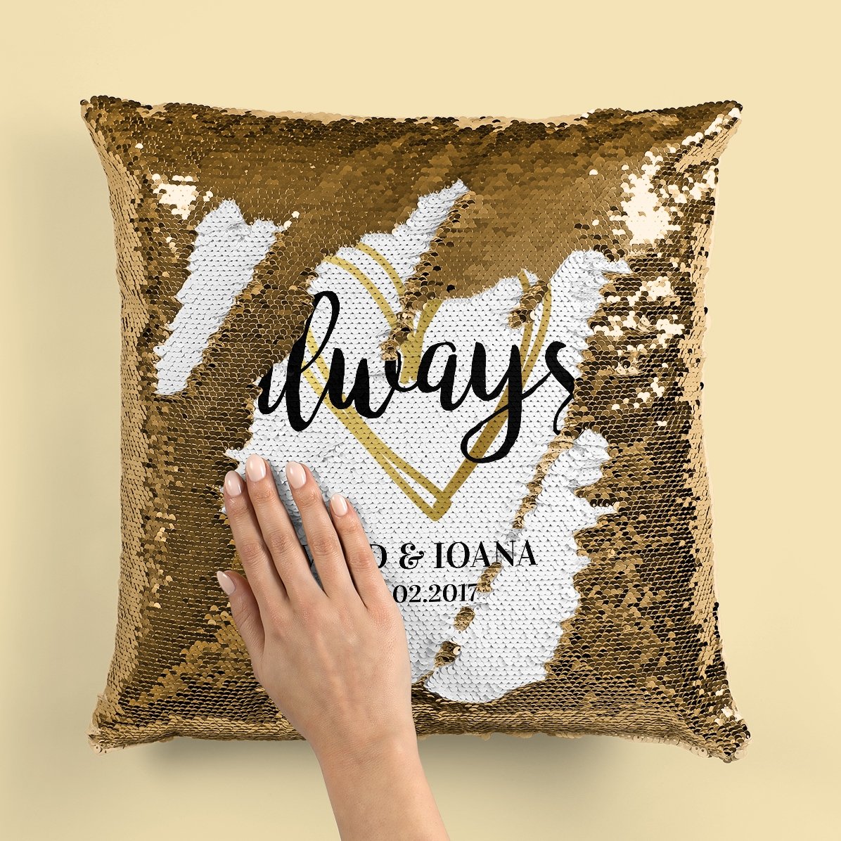 Polštář s flitry s vlastním textem – Always