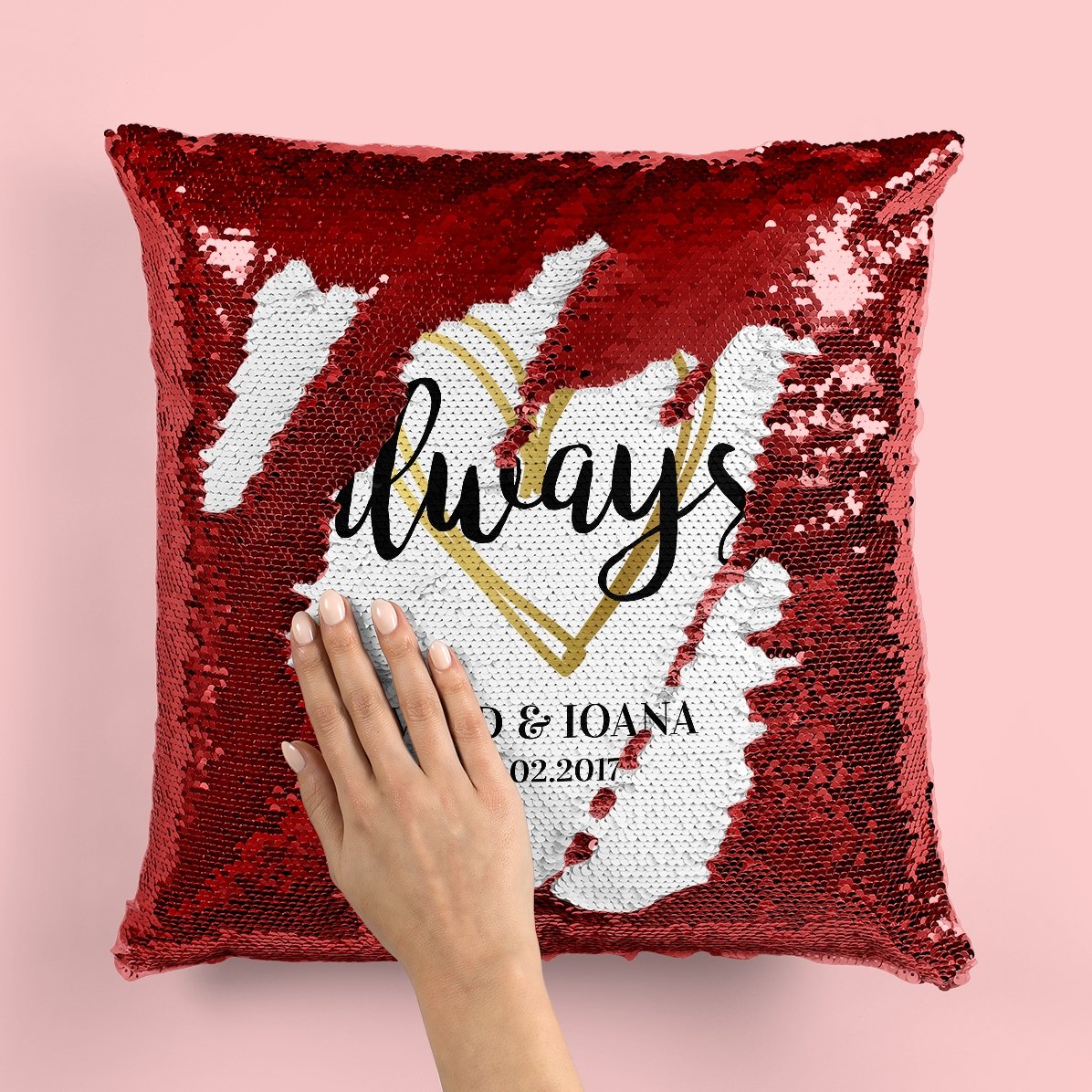 Polštář s flitry s vlastním textem – Always