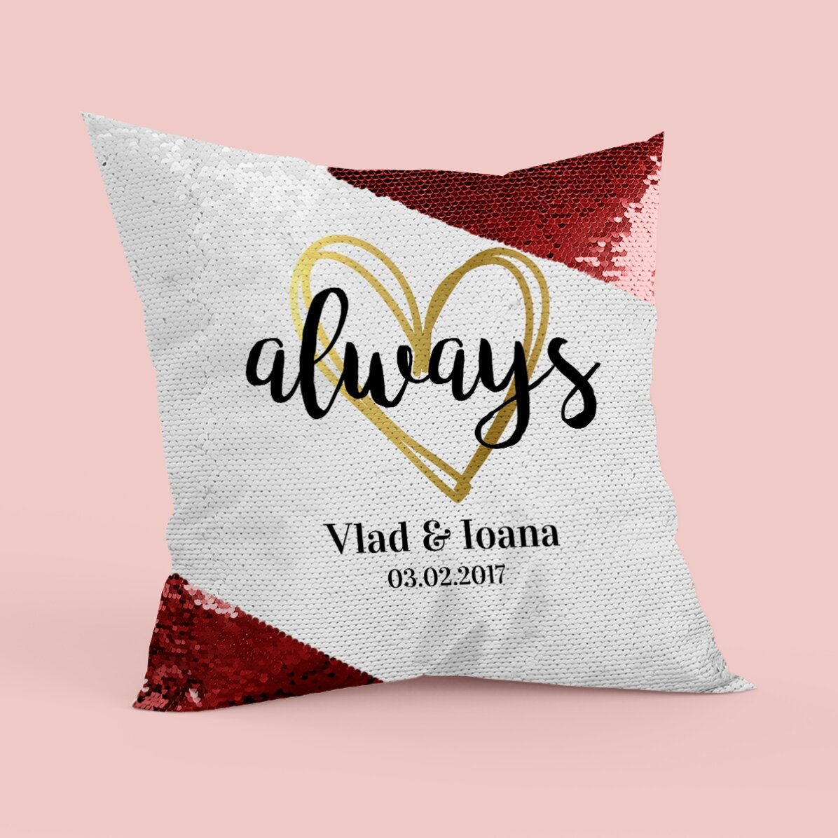 Polštář s flitry s vlastním textem – Always