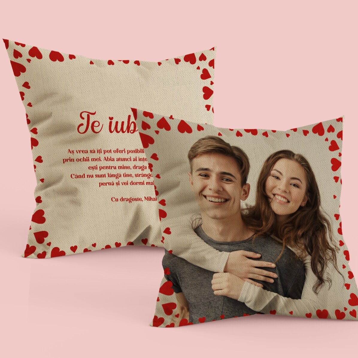 Personalizovaný polštář s fotografií a vzkazem na obou stranách – Love